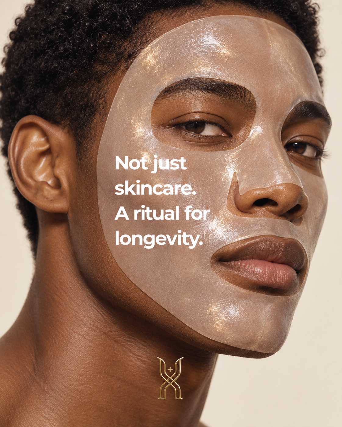 Portrait of a man wearing a translucent hydrogel face mask